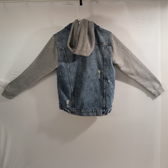 George Men's Small Blue W/Gray Sweatshirt Sleeves Jean Jacket - Picture 2 of 11